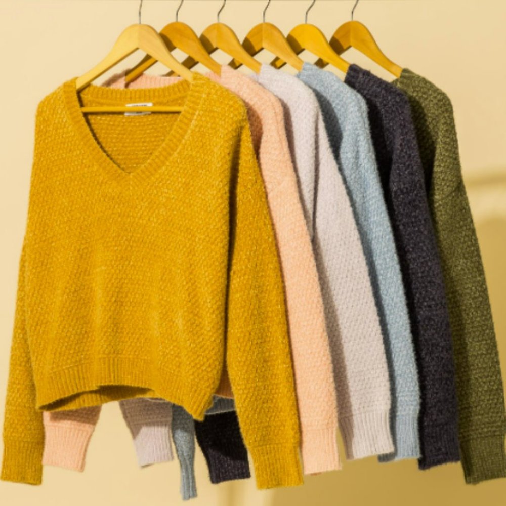 SOLD OUT! V-Neck Drop Shoulder Fuzzy Chenille Sweater (only 3 left)